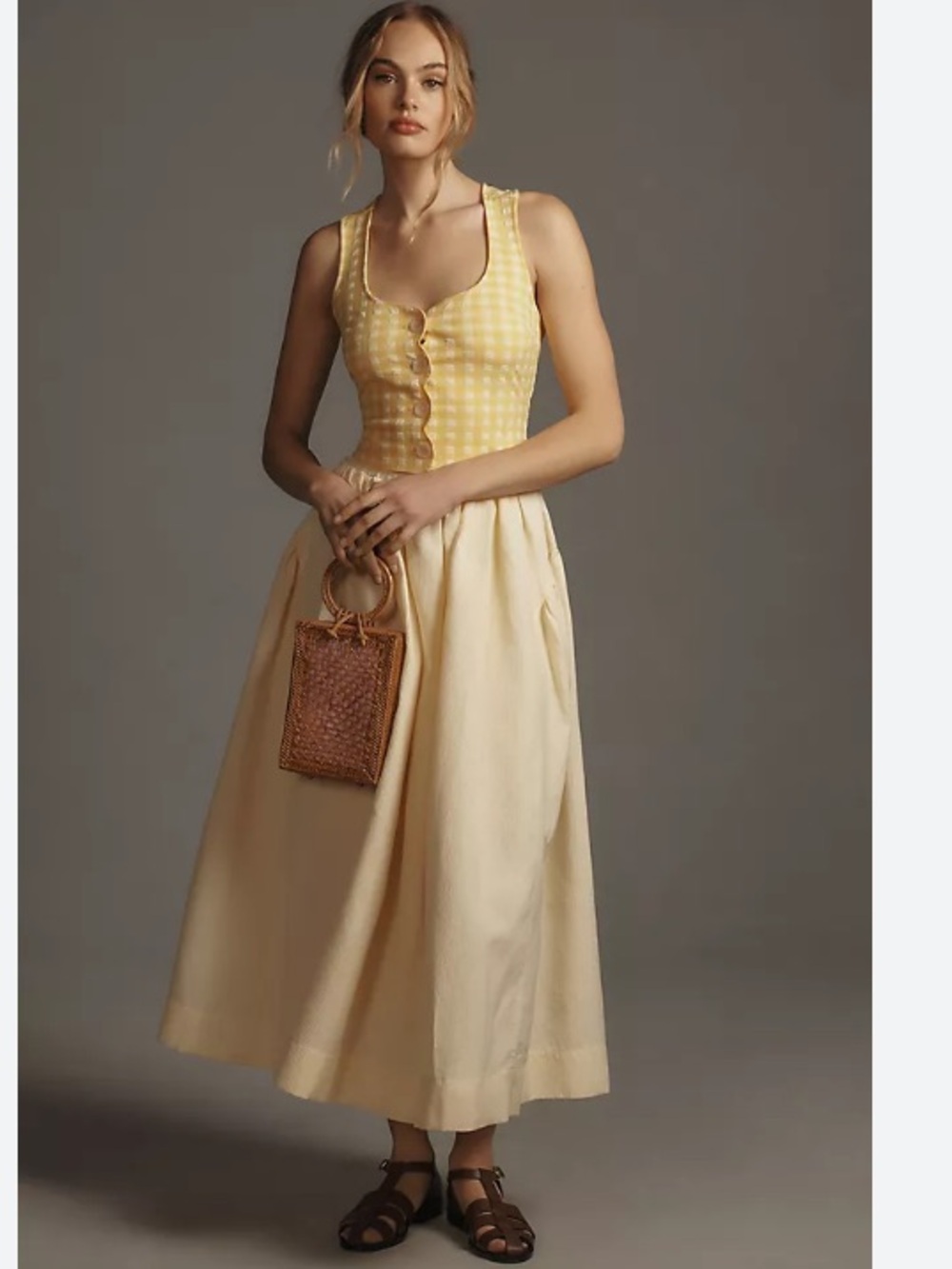 Maeve Gingham Square-Neck NWT Sleeveless Top Anthropologie XL Yellow